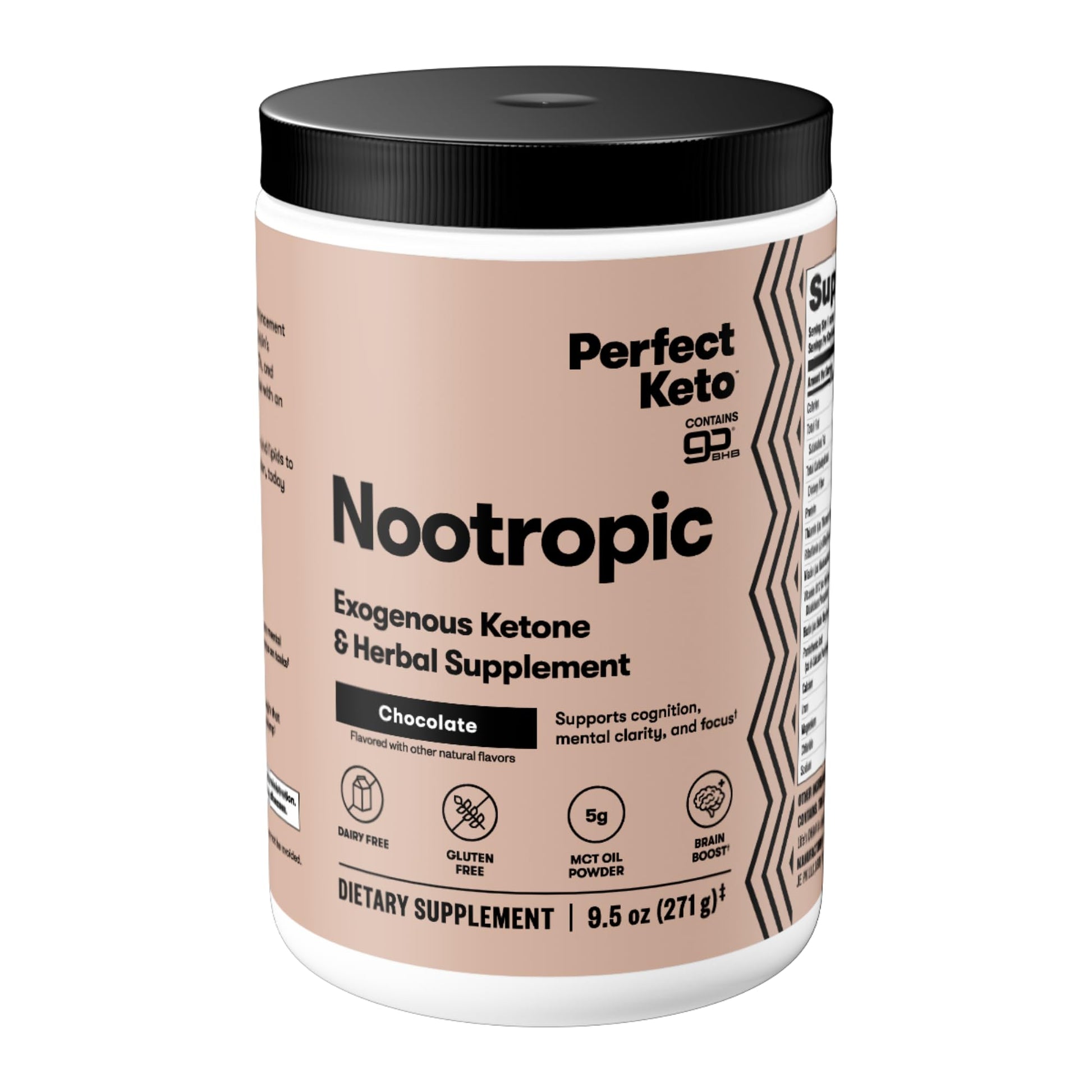Perfect Keto Nootropic Brain Support, Caffeine Free Focus and Energy Supplement with Alpha Lipoic Acid, L Theanine, Ginkgo Biloba, Alpha GPC, MCT's, Collagen, Ketones, Chocolate Drink Mix, 15 Servings - Maple Wellness Supplements