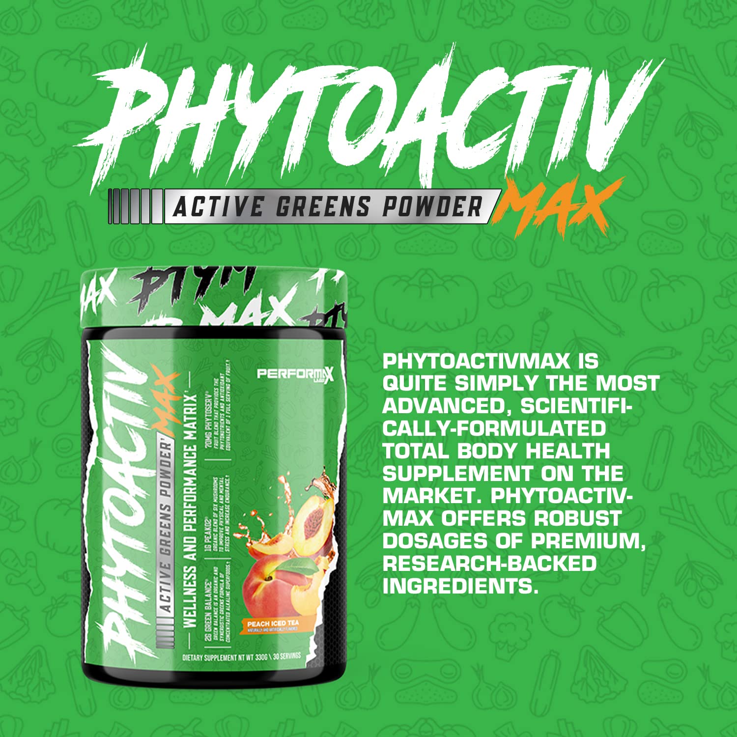 Performax Labs PhytoactivMax Active Greens Powder Wellness and Performance Matrix | Phytonutrients – Overall Health | 30 Servings (Strawberry Pineapple) - Maple Wellness Supplements