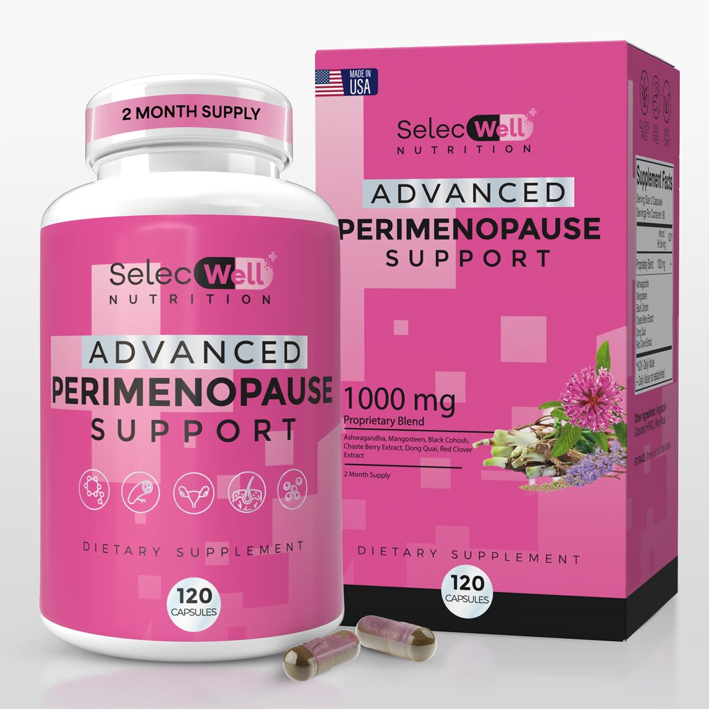 Perimenopause & Menopause Support Supplement for Women – Multi‑Symptom Relief with Black Cohosh & Red Clover Isoflavones | Ashwagandha Adaptogen & Herbal Blend | Hormone Balance Support | 120 Capsules - Maple Wellness Supplements