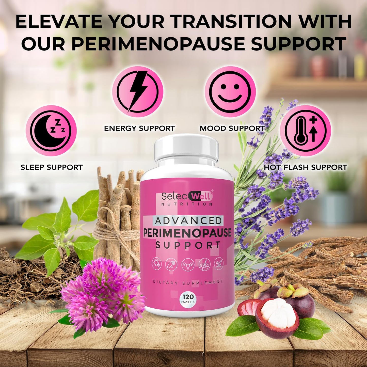 Perimenopause & Menopause Support Supplement for Women – Multi‑Symptom Relief with Black Cohosh & Red Clover Isoflavones | Ashwagandha Adaptogen & Herbal Blend | Hormone Balance Support | 120 Capsules - Maple Wellness Supplements