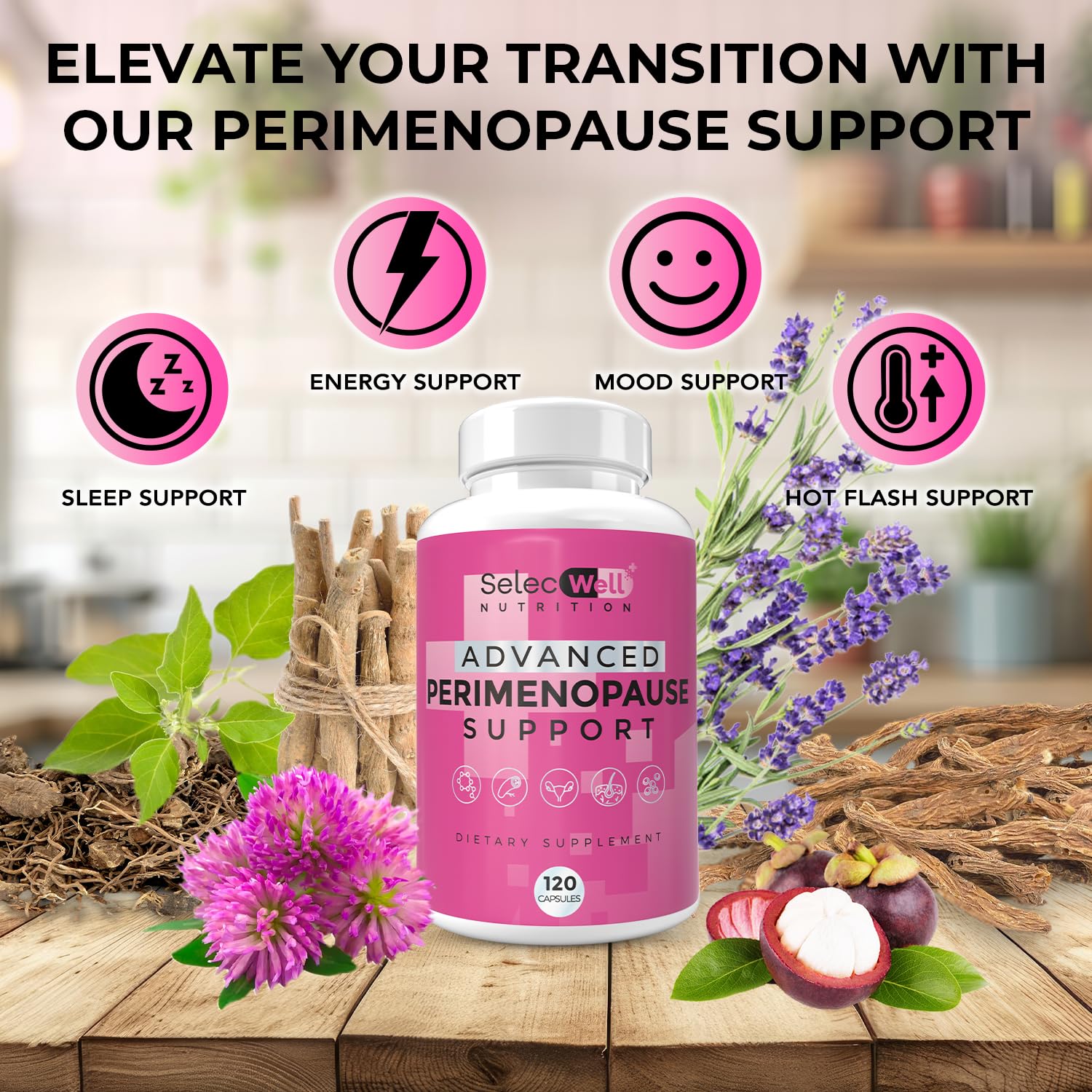 Perimenopause & Menopause Support Supplement for Women – Multi‑Symptom Relief with Black Cohosh & Red Clover Isoflavones | Ashwagandha Adaptogen & Herbal Blend | Hormone Balance Support | 120 Capsules - Maple Wellness Supplements