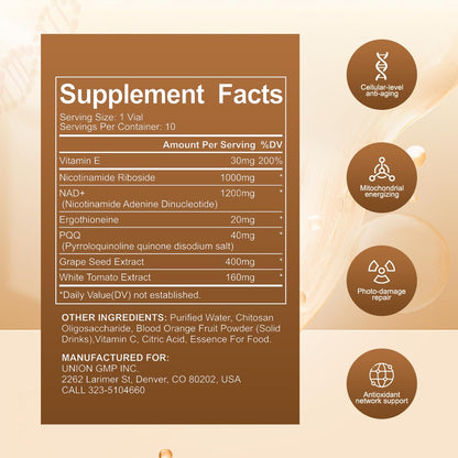 Perseek NAD+ 1200mg Liquid Supplement with Nicotinamide Riboside, PQQ & Grape Seed Extract for Cellular Vitality, Energy Metabolism & Antioxidant Support – 10 Liquid Vials - Maple Wellness Supplements