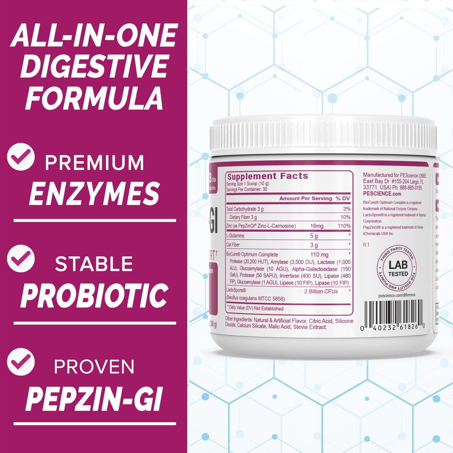 PEScience Complete-GI Gut Health Powder, Probiotics for Women and Men, Digestive Enzymes, Prebiotic Fiber, L-Glutamine - Maple Wellness Supplements