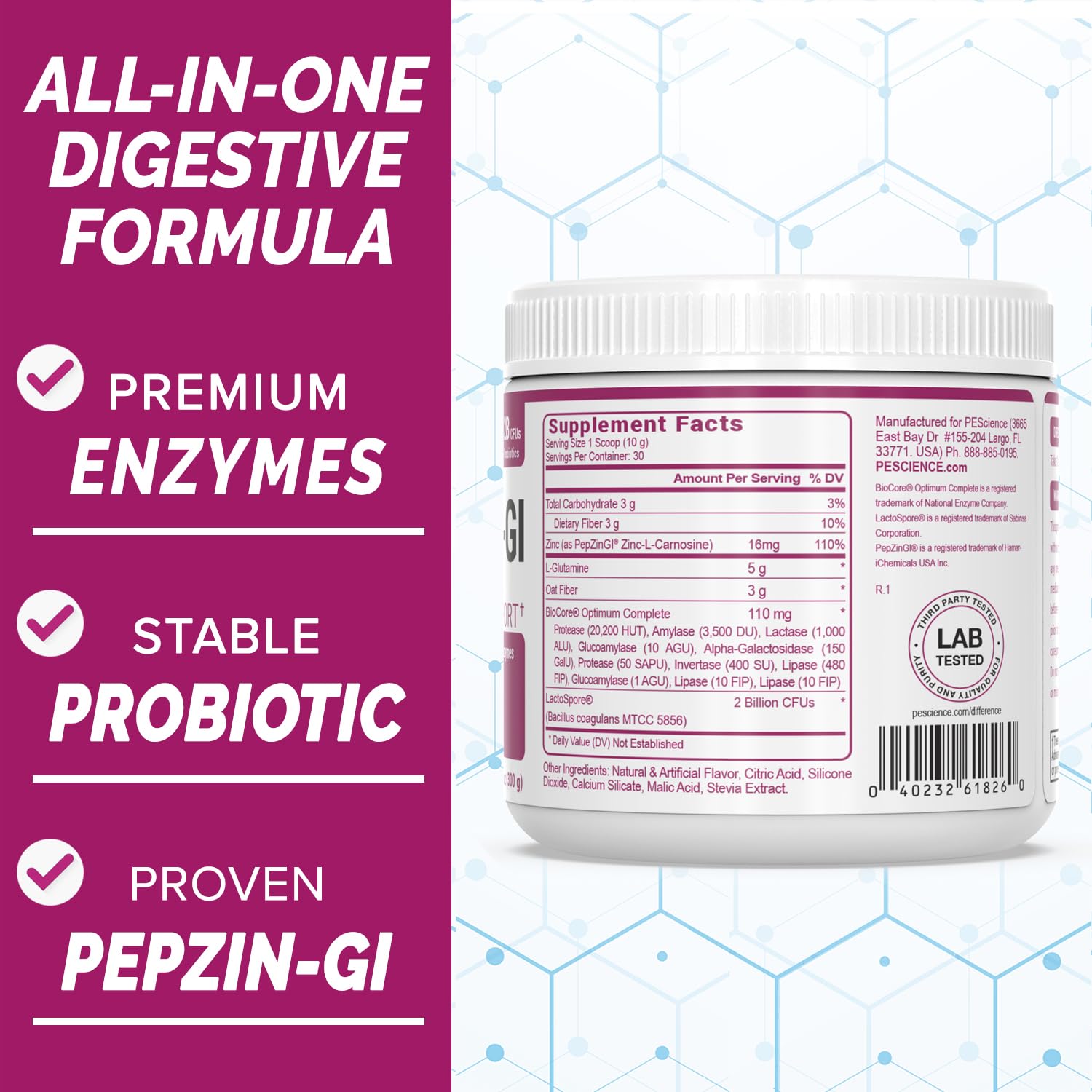 PEScience Complete-GI Gut Health Powder, Probiotics for Women and Men, Digestive Enzymes, Prebiotic Fiber, L-Glutamine - Maple Wellness Supplements