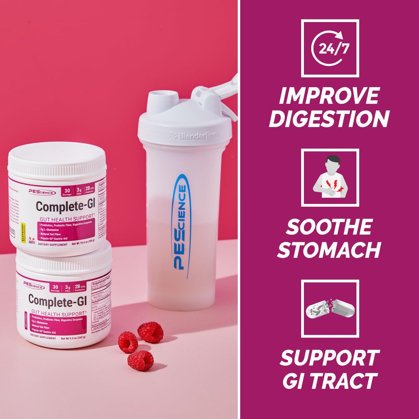 PEScience Complete-GI Gut Health Powder, Probiotics for Women and Men, Digestive Enzymes, Prebiotic Fiber, L-Glutamine - Maple Wellness Supplements