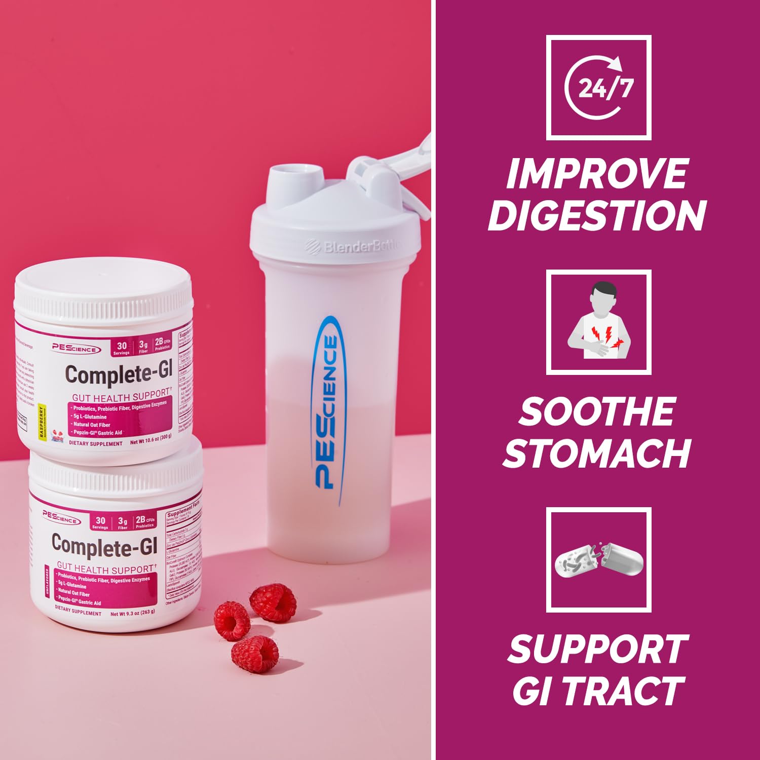 PEScience Complete-GI Gut Health Powder, Probiotics for Women and Men, Digestive Enzymes, Prebiotic Fiber, L-Glutamine - Maple Wellness Supplements