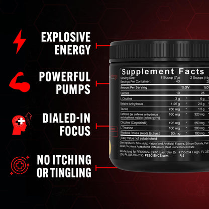 PEScience Prolific Pre Workout Powder for Men & Women with L-Citrulline Nitric Oxide Booster, Energy Powder & Nootropic for Focus – Preworkout Without Beta Alanine – 40 Scoops, Mango Splash - Maple Wellness Supplements