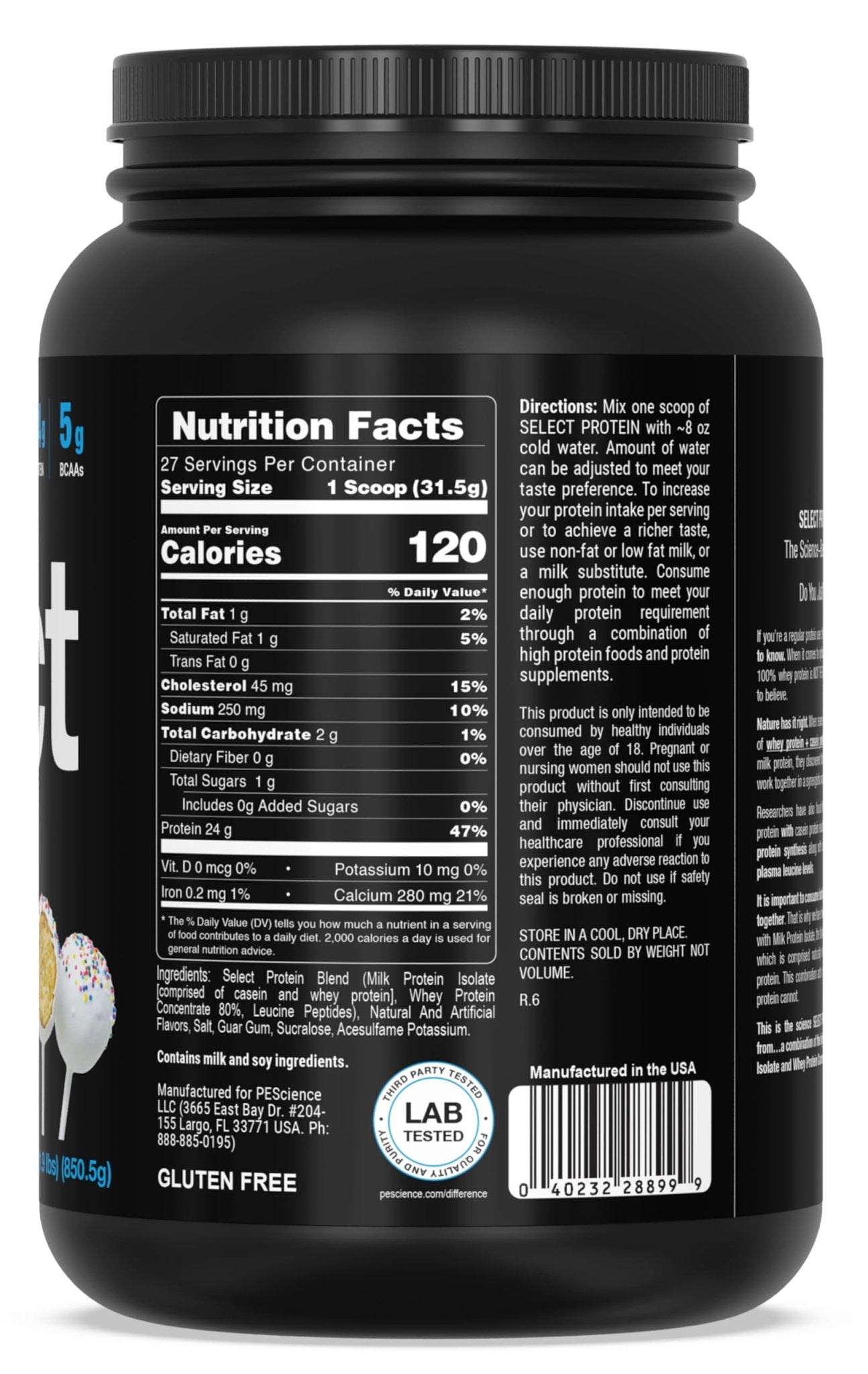 PEScience Select Low Carb Protein Powder, Cake Pop, 27 Serving, Keto Friendly - Maple Wellness Supplements