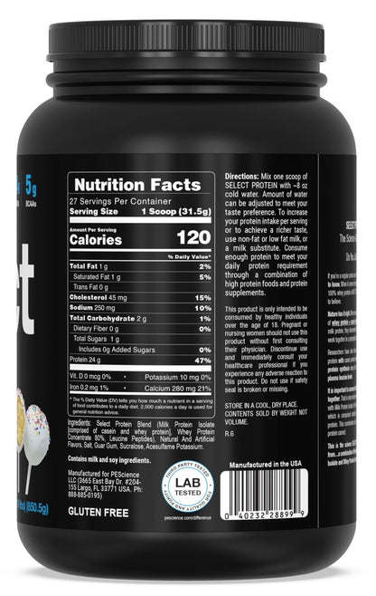 PEScience Select Low Carb Protein Powder, Cake Pop, 27 Serving, Keto Friendly - Maple Wellness Supplements