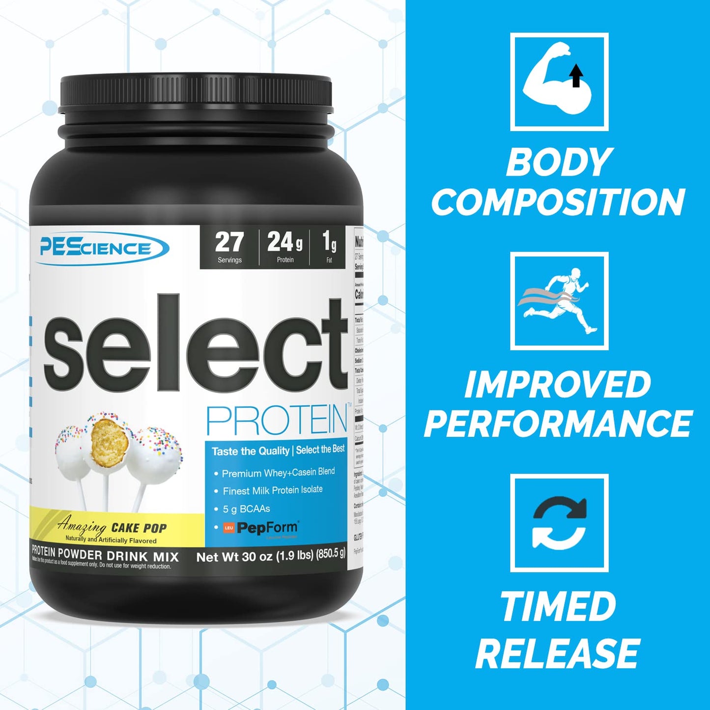 PEScience Select Low Carb Protein Powder, Cake Pop, 27 Serving, Keto Friendly - Maple Wellness Supplements