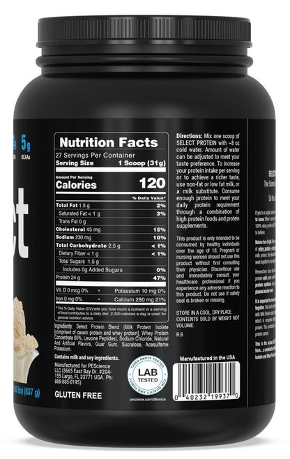 PEScience Select Protein Powder, Whey and Casein Blend, Lean Protein Powder for Women and Men, Low Calorie, Low Carb, Keto Friendly, Gluten Free, Gourmet Vanilla - 27 Servings - Maple Wellness Supplements