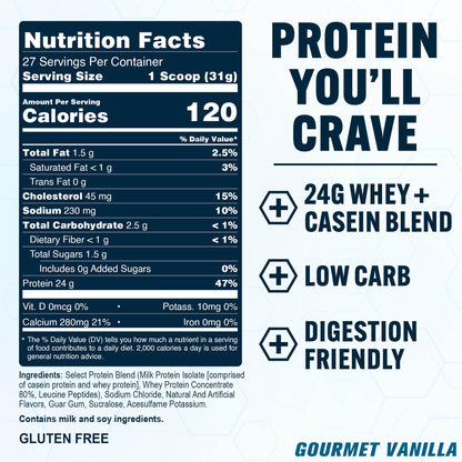 PEScience Select Protein Powder, Whey and Casein Blend, Lean Protein Powder for Women and Men, Low Calorie, Low Carb, Keto Friendly, Gluten Free, Gourmet Vanilla - 27 Servings - Maple Wellness Supplements