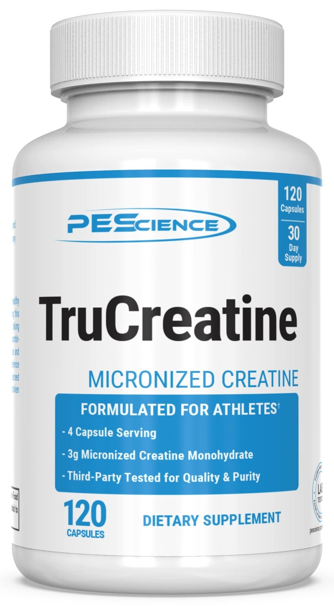 PEScience TruCreatine Creatine Pills, Easy-to-Take Creapure Creatine Capsules, Monohydrate, for Men & Women, Supports Muscle Growth, Strength & Recovery, Cognition, 3g Per Serving, 120 Capsules - Maple Wellness Supplements