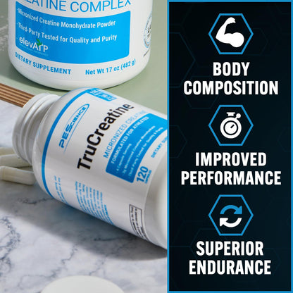 PEScience TruCreatine Creatine Pills, Easy-to-Take Creapure Creatine Capsules, Monohydrate, for Men & Women, Supports Muscle Growth, Strength & Recovery, Cognition, 3g Per Serving, 120 Capsules - Maple Wellness Supplements