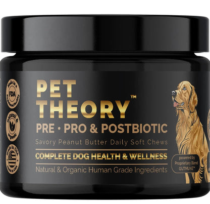 Pet Theory Probiotics for Dogs. Dog Digestive Health-Pre Pro and Postbiotic Combination-Pet Supplements for Gut Health-Supports Digestion, Boost Immunity-100CT Soft Chews - Maple Wellness Supplements