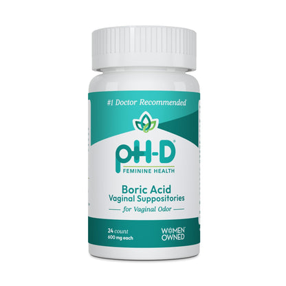 pH-D Feminine Health - 600 mg Boric Acid Suppositories - Woman Owned - for Vaginal Odor Use - 24 Count - Maple Wellness Supplements