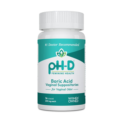 pH-D Feminine Health Support - 600 mg Boric Acid Suppositories - Woman Owned - for Vaginal Odor Use - 36 Count - Maple Wellness Supplements