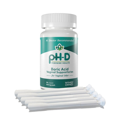pH-D Feminine Health Support - Boric Acid Starter Bundle - pH-D Boric Acid Vaginal Suppositories 24 Count and 5 Vaginal Suppository Applicators - Maple Wellness Supplements