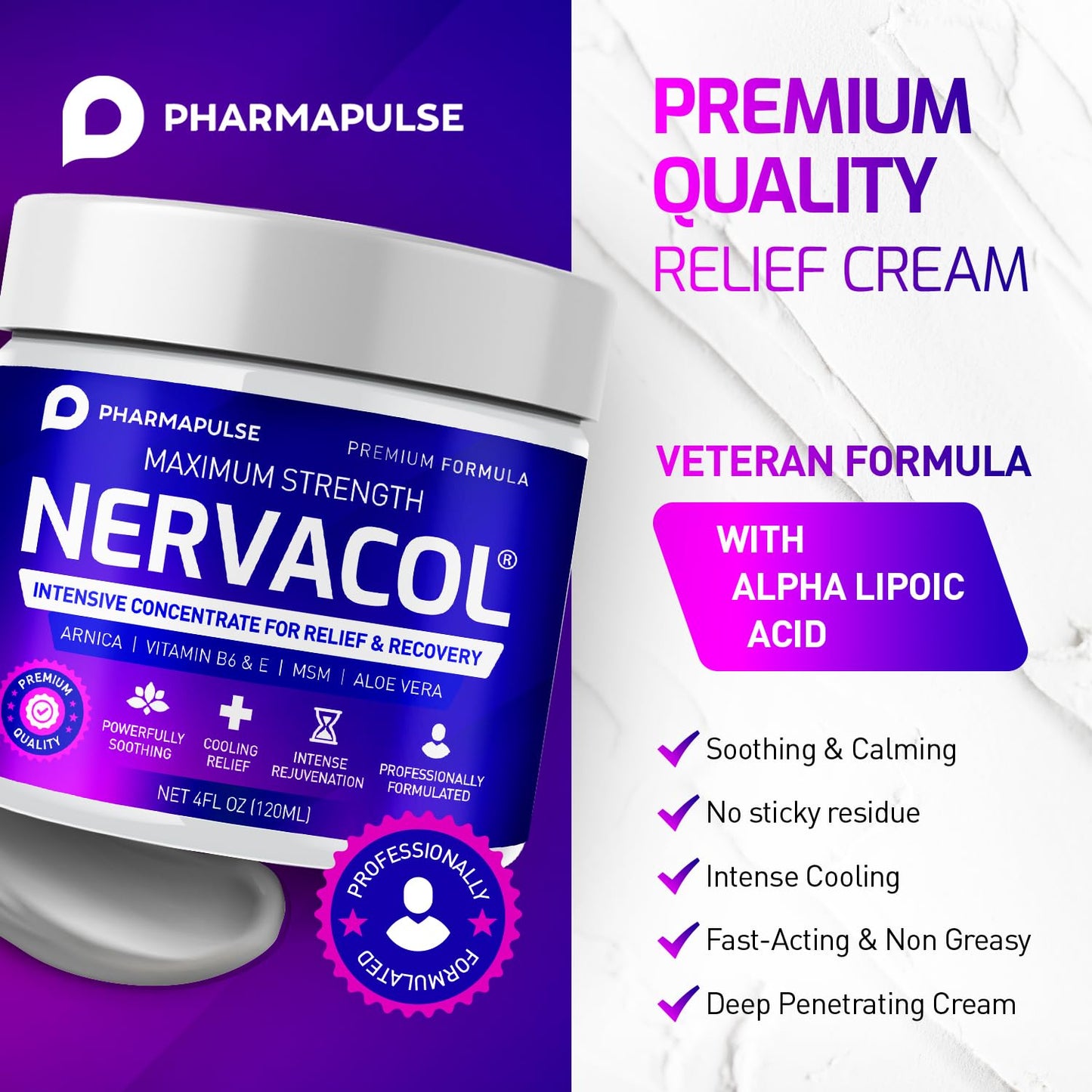 Pharmapulse Neuropathy Nerve Therapy & Relief Cream - Maximum Strength Relief Cream for Foot, Hands, Legs, Toes Includes Alpha Lipoic Acid, Arnica, Vitamin B6, Aloe Vera, MSM - Effective Soothing 4oz - Maple Wellness Supplements
