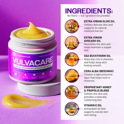 Pharmapulse Vaginal Moisturizer, Vulva Balm Cream, Intimate Skin Care, Menopause Support - Relieves Dryness, Itching, Burning, Redness, Chafing, Odor, Irritation - Estrogen Free 2oz - Maple Wellness Supplements
