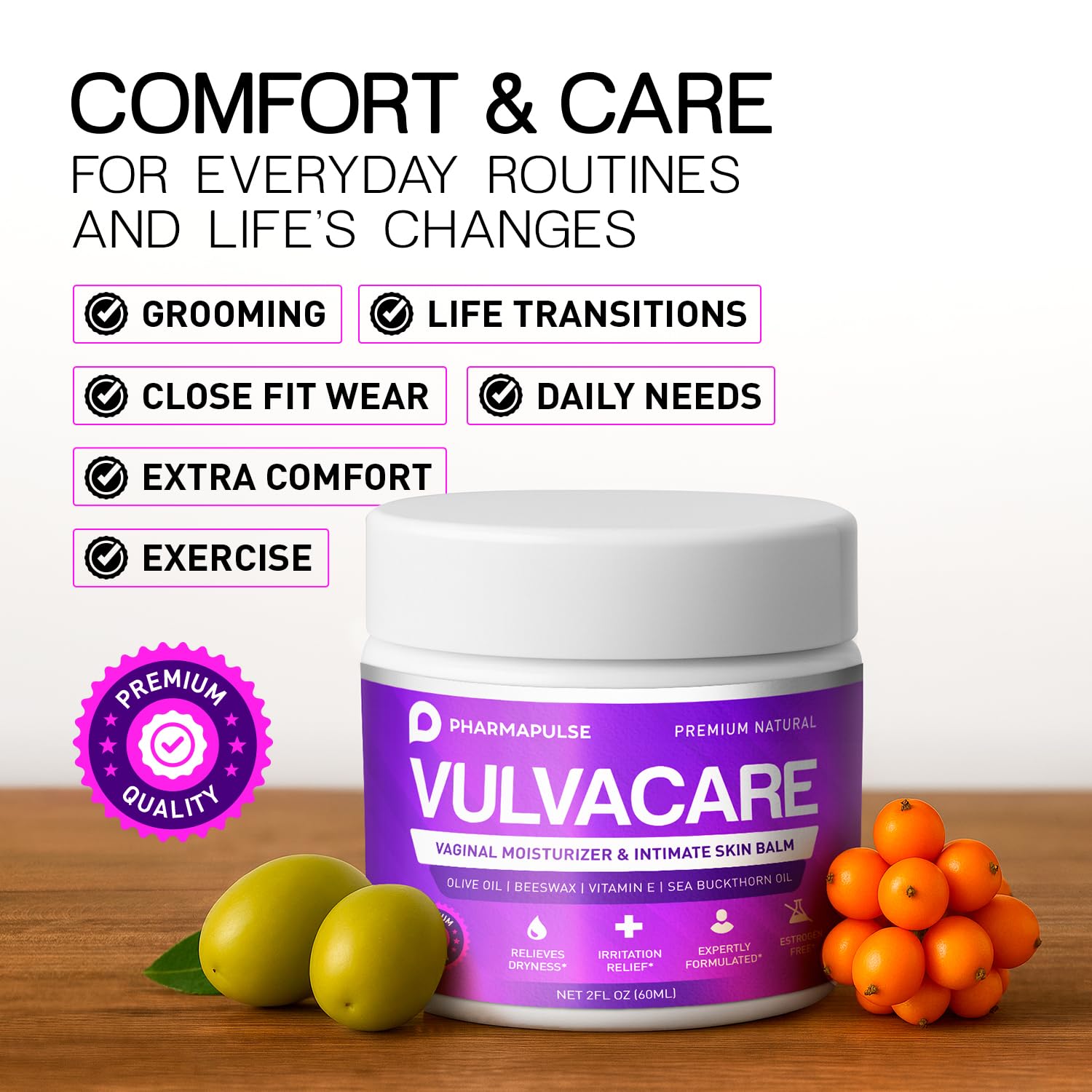 Pharmapulse Vaginal Moisturizer, Vulva Balm Cream, Intimate Skin Care, Menopause Support - Relieves Dryness, Itching, Burning, Redness, Chafing, Odor, Irritation - Estrogen Free 2oz - Maple Wellness Supplements