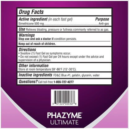 Phazyme Ultimate Strength Anti-Gas 500 mg Simethicone Gas Relief for Adults, Fast Gels Quickly Ease Bloating, Pressure and Discomfort, 20 Count - Maple Wellness Supplements