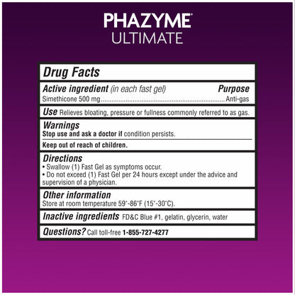 Phazyme Ultimate Strength Anti-Gas 500 mg Simethicone Gas Relief for Adults, Fast Gels Quickly Ease Bloating, Pressure and Discomfort, 20 Count - Maple Wellness Supplements