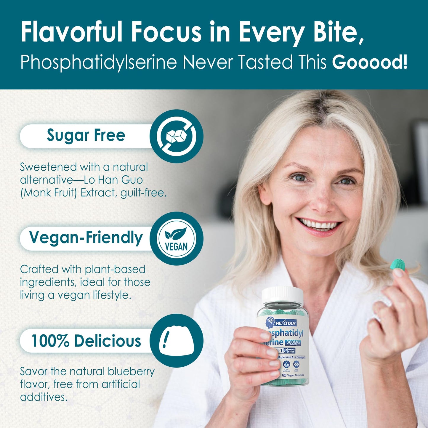 Phosphatidylserine - Nootropic Brian Supplement, Focus & Energy Gummies+ Bacopa Monnieri, Omega 3, Huperzine A, Methyl B12 & B6 for Seniors, Gamers, Workers, Non-GMO, Caffeine-Free, Sugar Free, 2 Pack - Maple Wellness Supplements