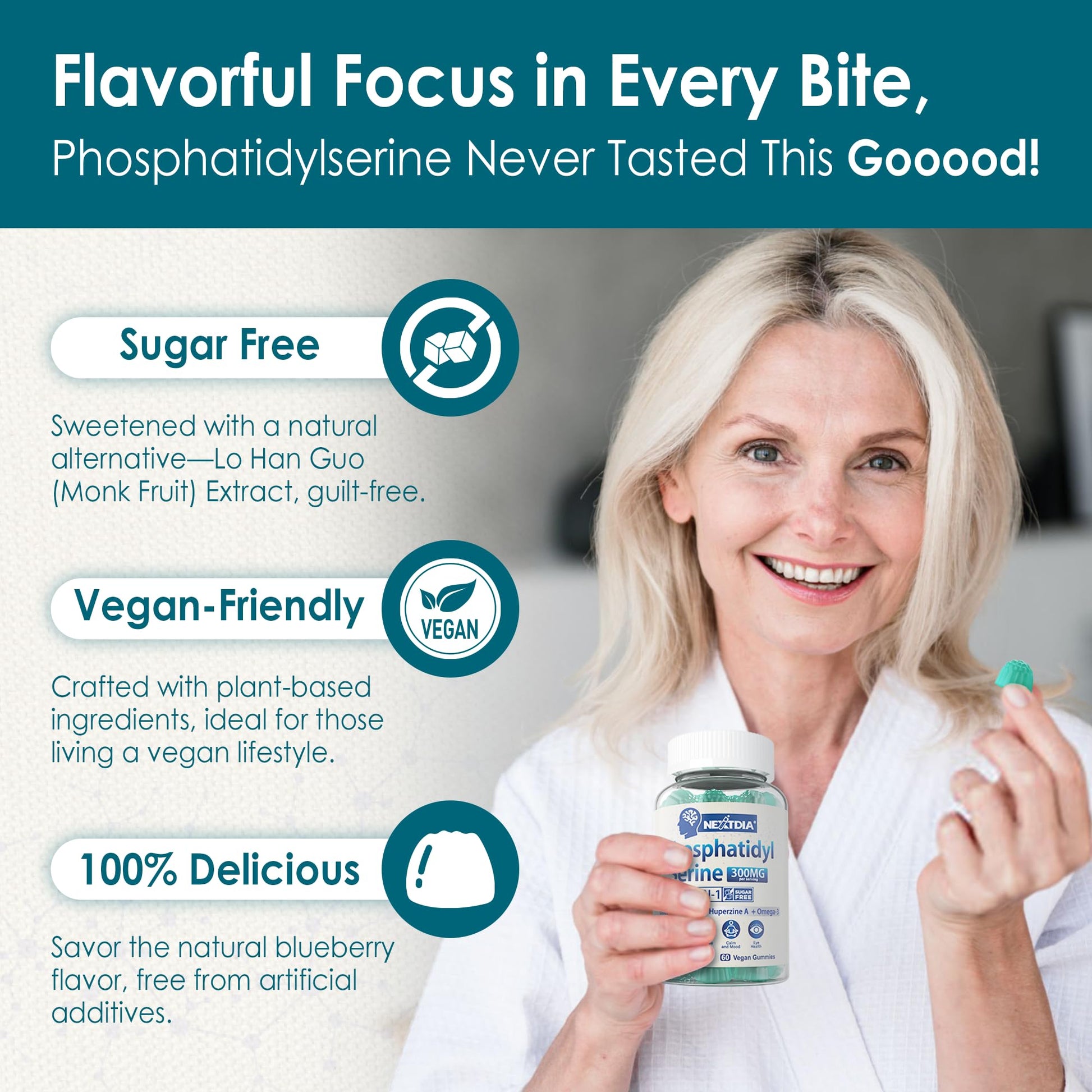 Phosphatidylserine - Nootropic Brian Supplement, Focus & Energy Gummies+ Bacopa Monnieri, Omega 3, Huperzine A, Methyl B12 & B6 for Seniors, Gamers, Workers, Non-GMO, Caffeine-Free, Sugar Free, 2 Pack - Maple Wellness Supplements