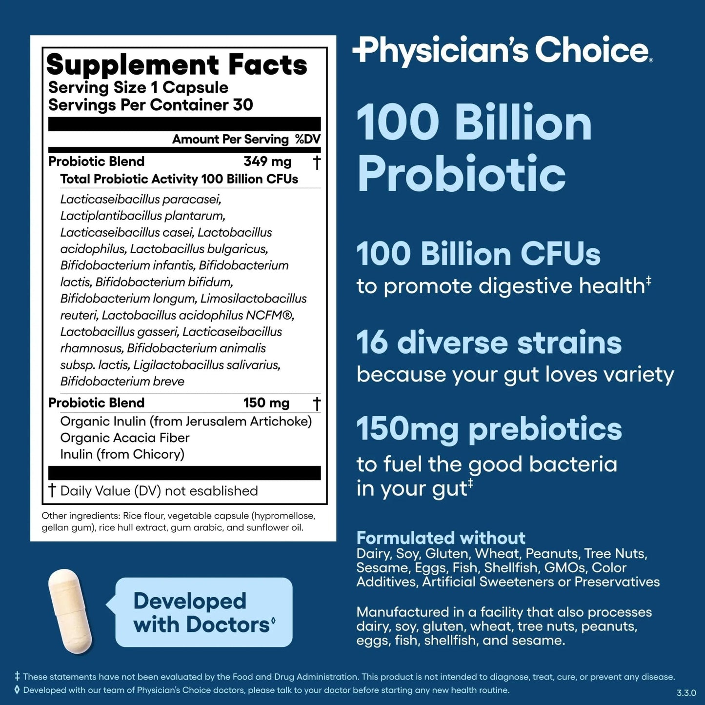 Physician's CHOICE 100 Billion Advanced Probiotic - 16 Strains + Organic Prebiotics - Digestive & Gut Health - Supports Occasional Constipation, Diarrhea, Gas & Bloating - Probiotics for Women & Men - Maple Wellness Supplements