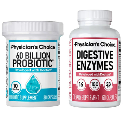Physician's CHOICE Advanced Gut Health Bundle: 60 Billion Probiotics 30ct + Digestive Enzymes 60ct for Digestive, Gut, and Immune Health Supports Occasional Constipation, Diarrhea, Gas, and Bloating - Maple Wellness Supplements