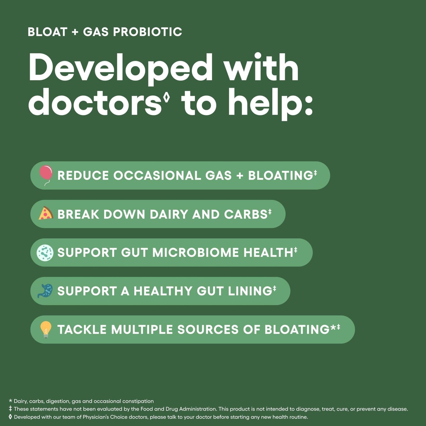 Physician's CHOICE Bloat & Gas Probiotic 5-in-1 Proactive Support + Daily Relief - Digestion & Gut Health- Herbals, Digestive Enzymes, Post & Prebiotics - Maple Wellness Supplements