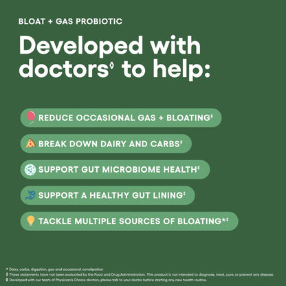 Physician's CHOICE Bloat & Gas Probiotic 5-in-1 Proactive Support + Daily Relief - Digestion & Gut Health- Herbals, Digestive Enzymes, Post & Prebiotics - Maple Wellness Supplements
