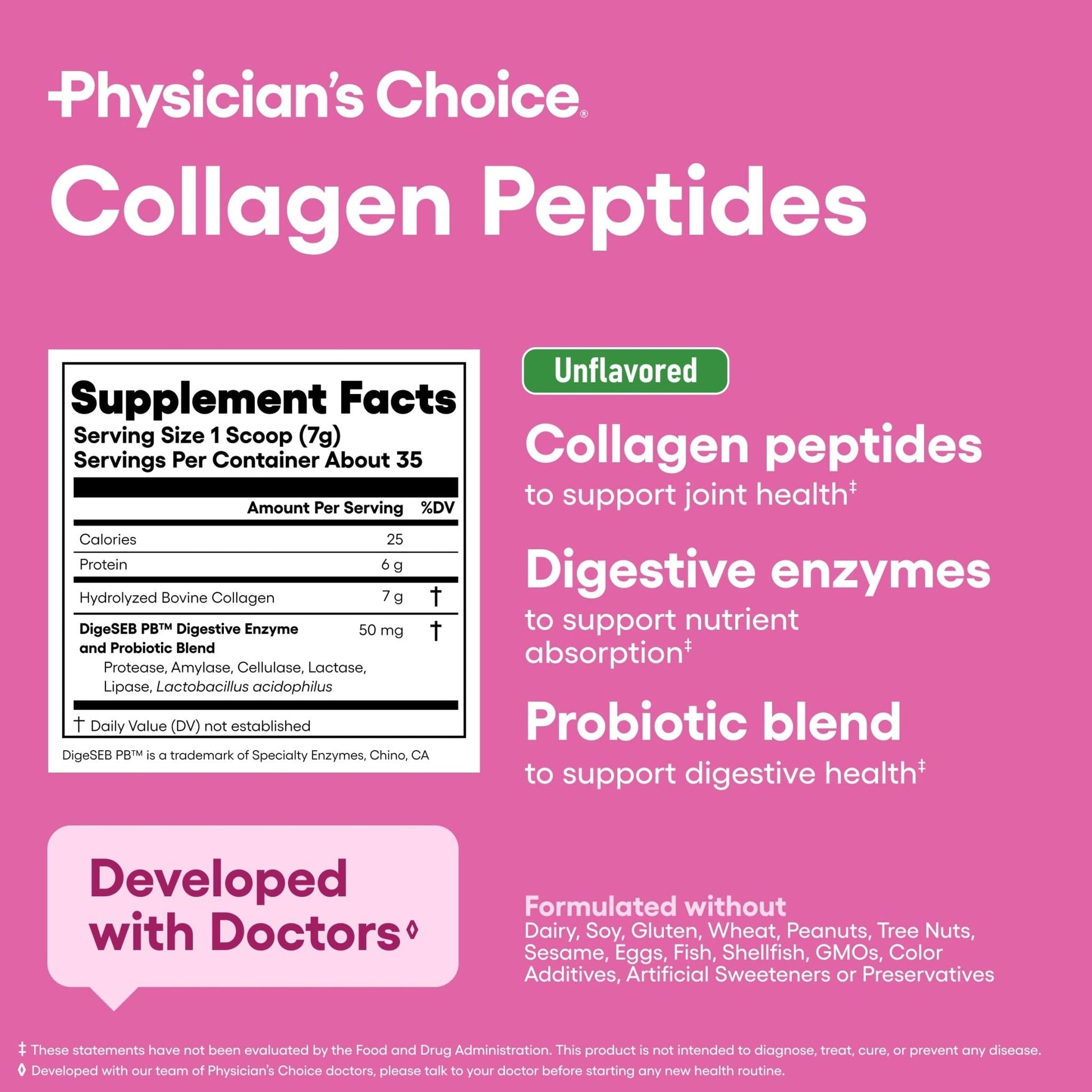 Physician's CHOICE Collagen Peptides - Hydrolyzed Protein Powder for Hair, Skin, Joints - Grass Fed, Non-GMO - Maple Wellness Supplements