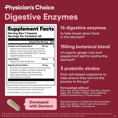 Physician's CHOICE Digestive Enzymes for Bloating & Digestion - 16 Enzymes with Organic Prebiotics & Probiotics for Gut - Maple Wellness Supplements