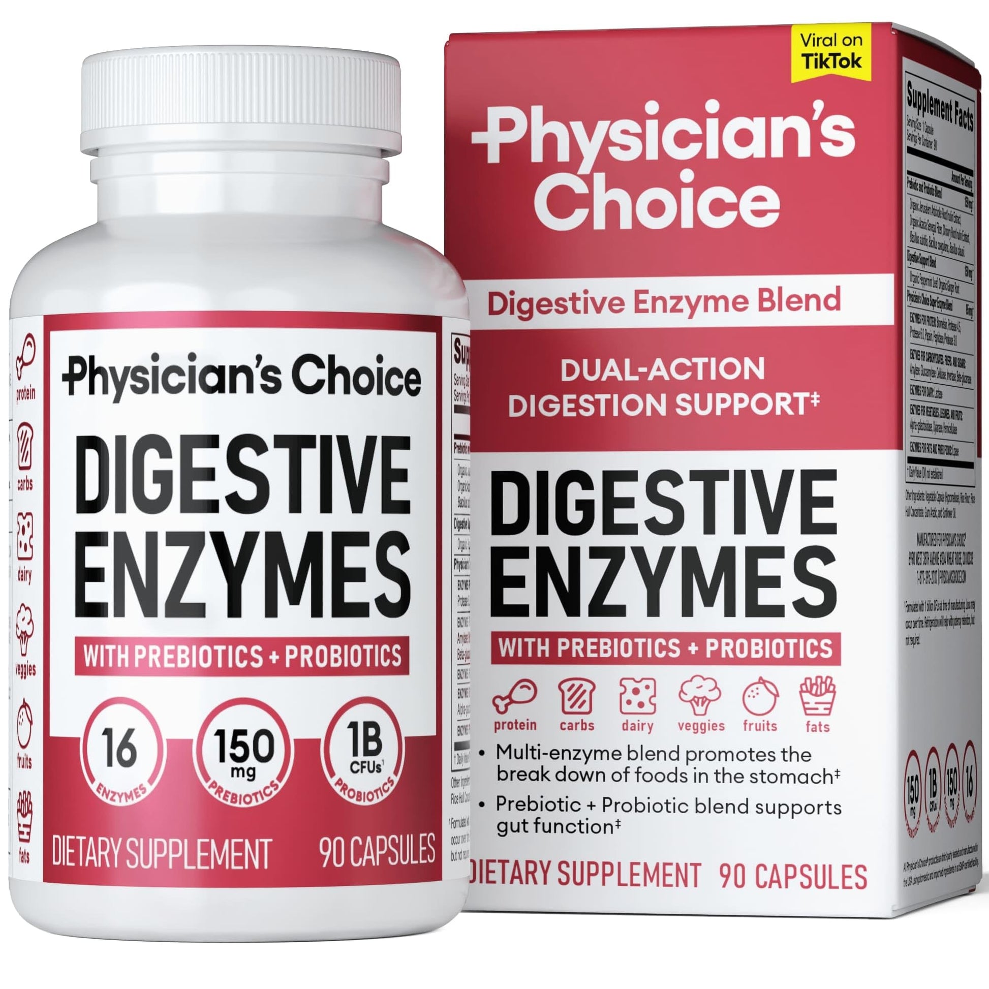Physician's CHOICE Digestive Enzymes - Multi Enzymes, Organic Prebiotics & Probiotics - Maple Wellness Supplements
