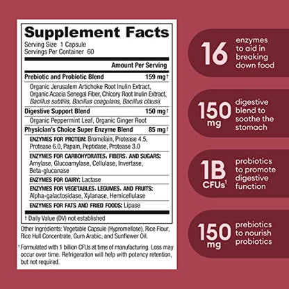 Physician's CHOICE Digestive Enzymes - Multi Enzymes, Organic Prebiotics & Probiotics - Maple Wellness Supplements