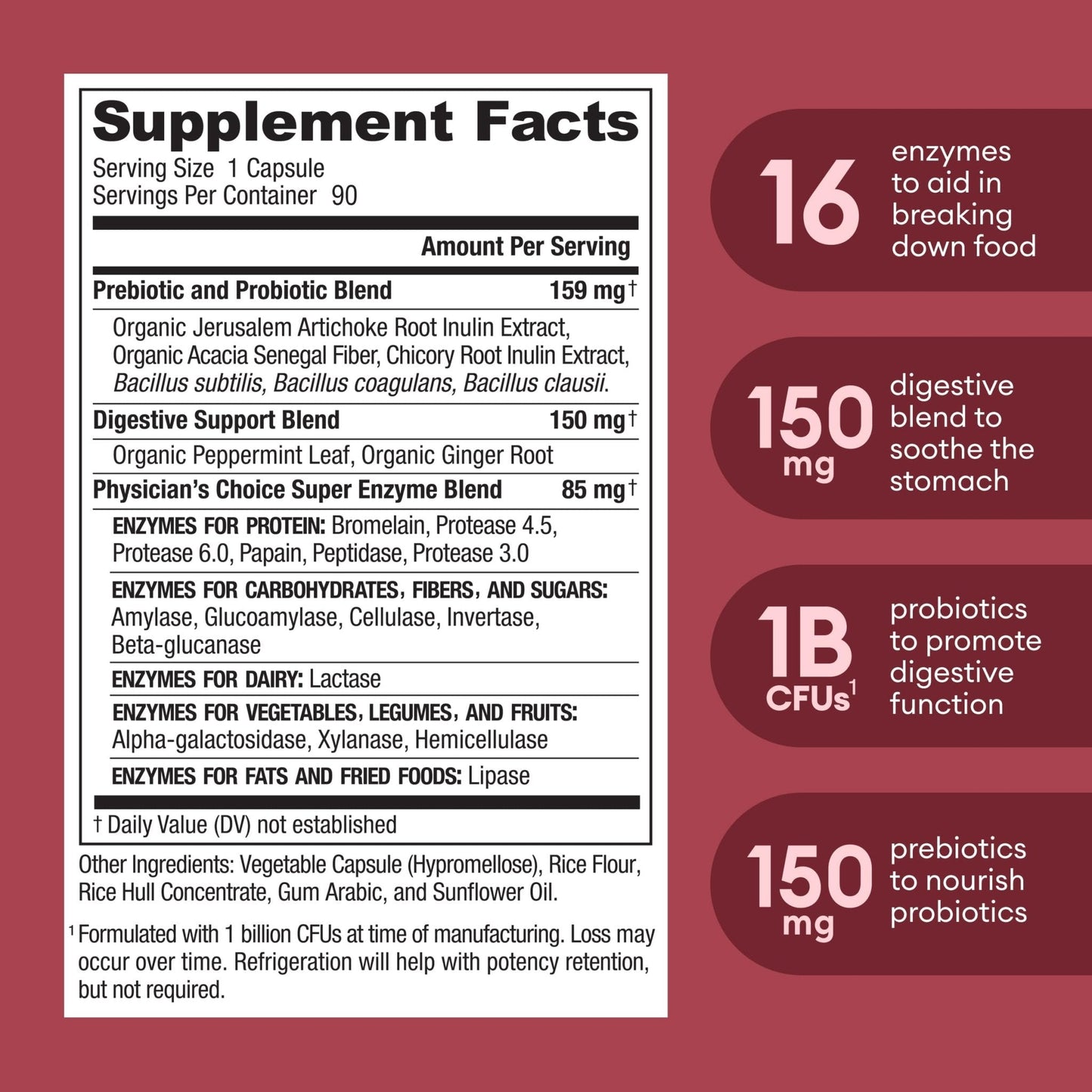 Physician's CHOICE Digestive Enzymes - Multi Enzymes, Organic Prebiotics & Probiotics - Maple Wellness Supplements