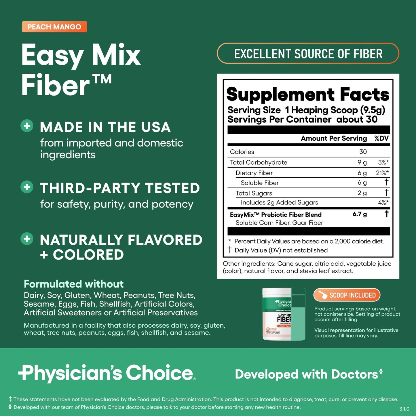 Physician's CHOICE Easy Mix Fiber for Digestive Health & Regularity - No Grit - Daily Prebiotic Soluble Fiber Powder Supplement - Maple Wellness Supplements