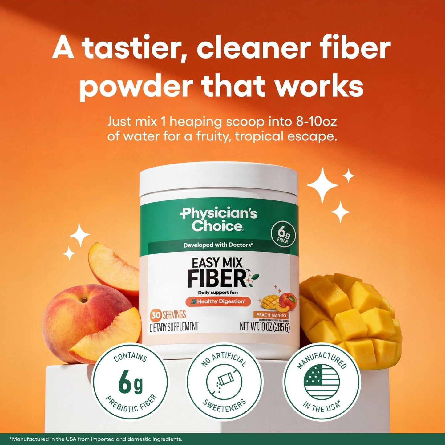 Physician's CHOICE Easy Mix Fiber for Digestive Health & Regularity - No Grit - Daily Prebiotic Soluble Fiber Powder Supplement - Maple Wellness Supplements