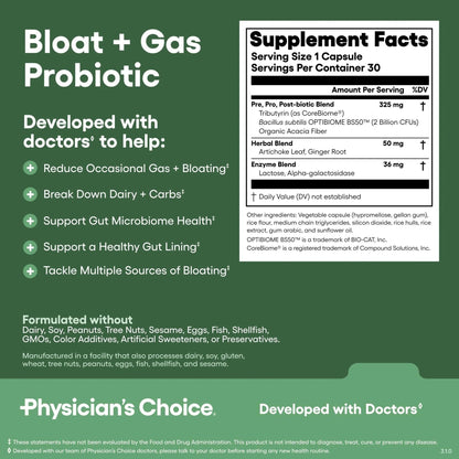Physician's CHOICE Gut Guardian Bundle: Advanced Bloating & Digestion Support with 60 Billion Probiotic, Digestive Enzymes & Bloat + Gas Probiotic - Daily Gut Health Support for Women and Men - Maple Wellness Supplements