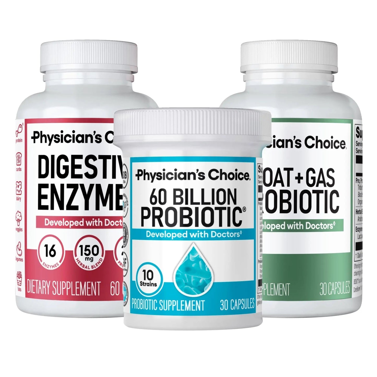 Physician's CHOICE Gut Guardian Bundle: Advanced Bloating & Digestion Support with 60 Billion Probiotic, Digestive Enzymes & Bloat + Gas Probiotic - Daily Gut Health Support for Women and Men - Maple Wellness Supplements