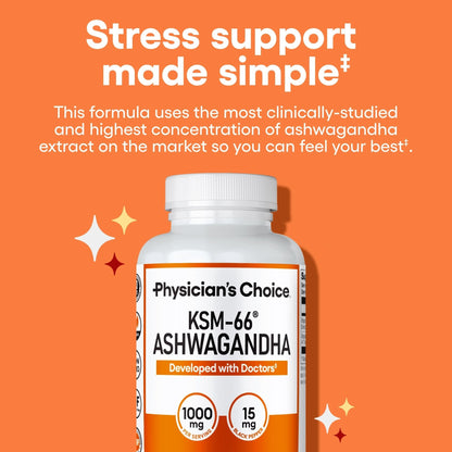 Physician's CHOICE KSM-66 Ashwagandha Root Powder Extract 1,000mg - Organic - with Black Pepper for Maximum Absorption - 5% Withanolides - Maple Wellness Supplements