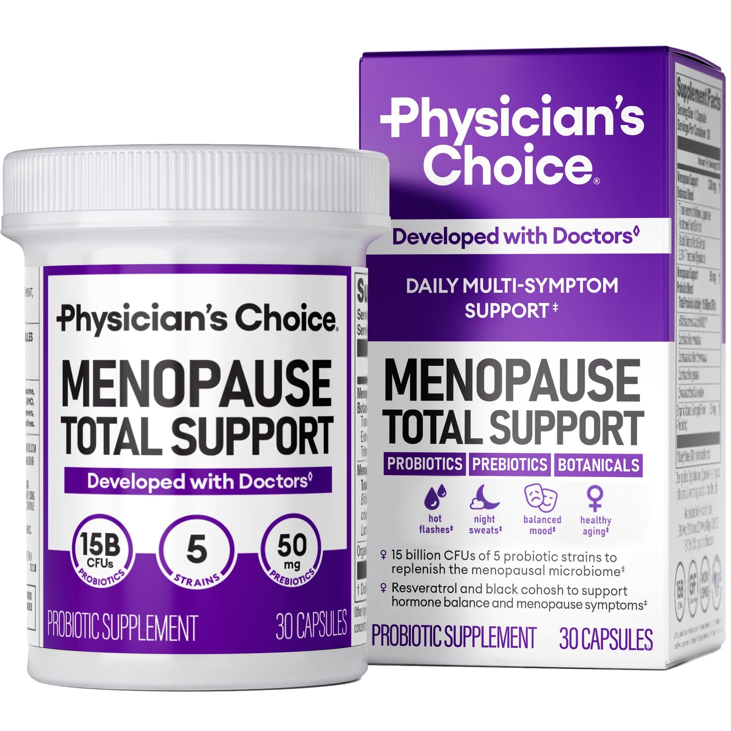 Physician's CHOICE Menopause Probiotic Supplement for Women - Supports Hormone Balance, Hot Flashes, Night Sweats, Weight Management, Bloating & Gut Health - with Black Cohosh, Resveratrol+ - 30ct - Maple Wellness Supplements
