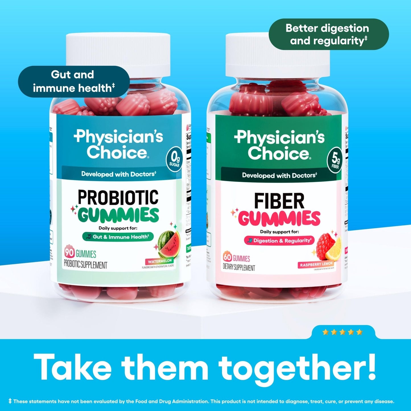 Physician's CHOICE Probiotic Gummies with Vitamin D & Prebiotic Fiber - Sugar Free - 1B CFUs of Clinically Studied Probiotic - Supports Immune & Gut Health - Maple Wellness Supplements