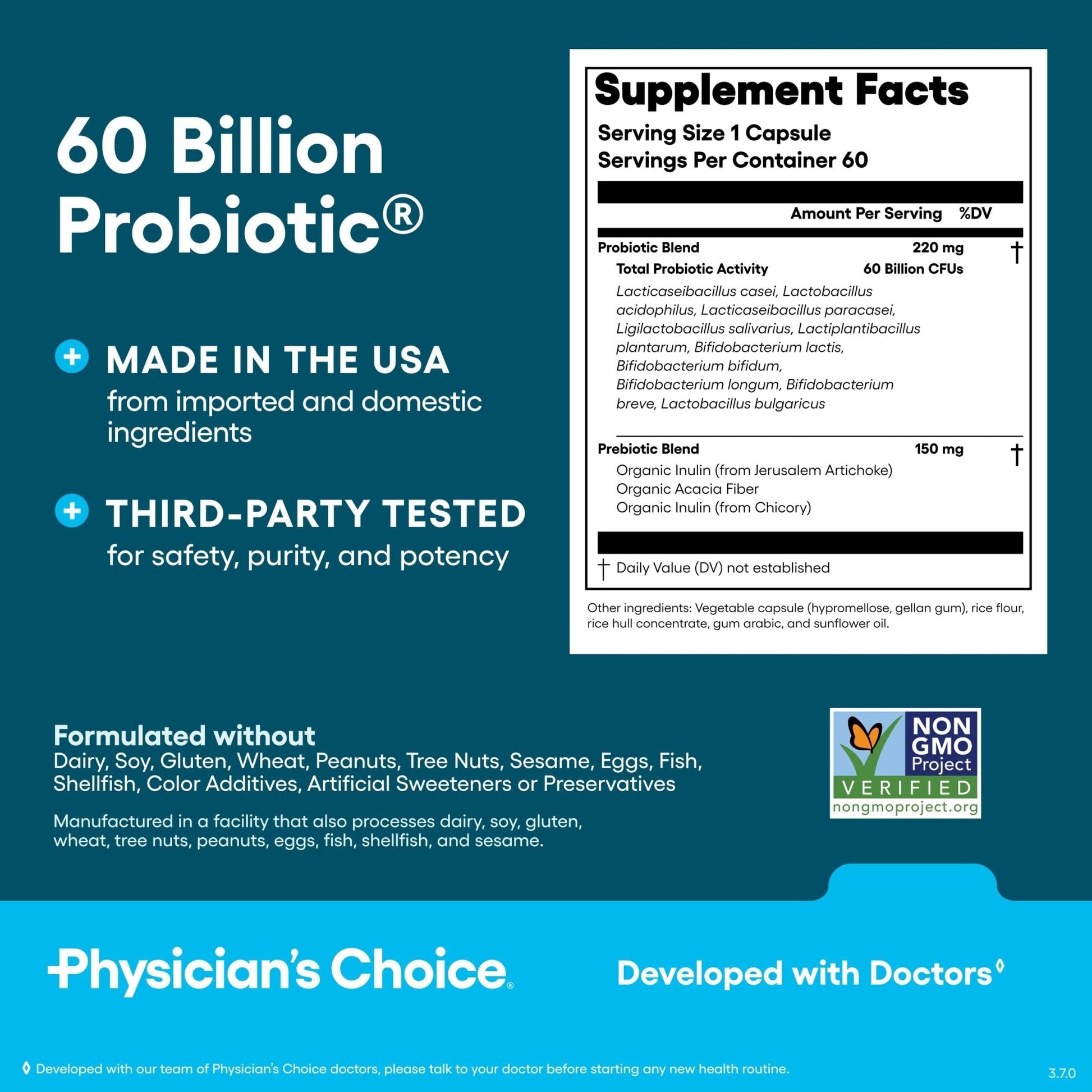 Physician's CHOICE Probiotics 60 Billion CFU - 10 Strains + Organic Prebiotics - Immune, Digestive & Gut Health - Supports Occasional Constipation, Diarrhea, Gas & Bloating - Maple Wellness Supplements