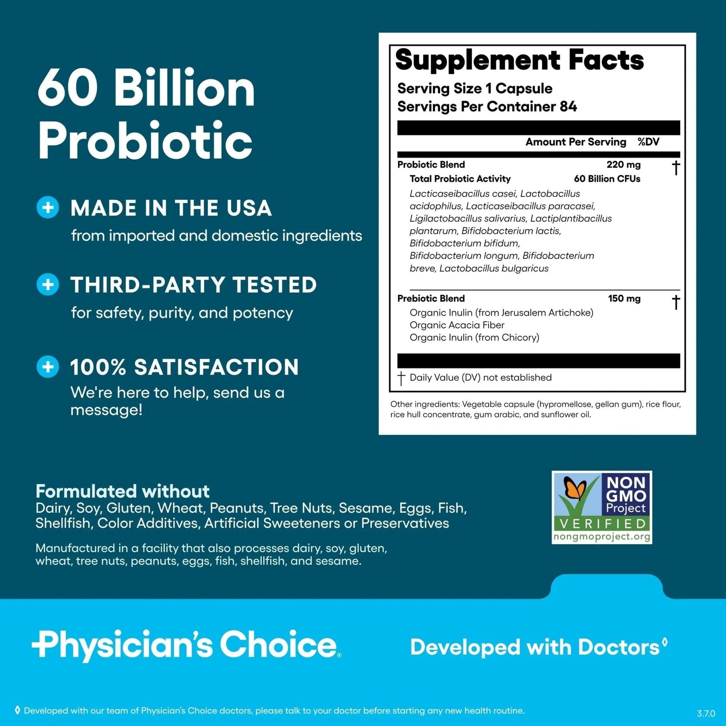 Physician's CHOICE Probiotics 60 Billion CFU - 10 Strains + Organic Prebiotics - Immune, Digestive & Gut Health - Supports Occasional Constipation, Diarrhea, Gas & Bloating - for Women & Men - 84ct - Maple Wellness Supplements