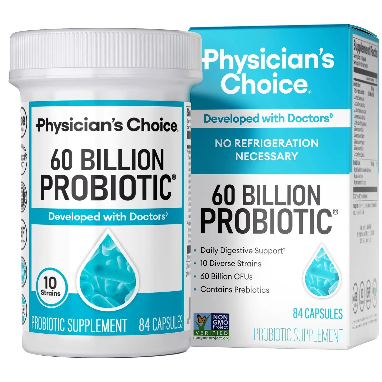 Physician's CHOICE Probiotics 60 Billion CFU - 10 Strains + Organic Prebiotics - Immune, Digestive & Gut Health - Supports Occasional Constipation, Diarrhea, Gas & Bloating - for Women & Men - 84ct - Maple Wellness Supplements