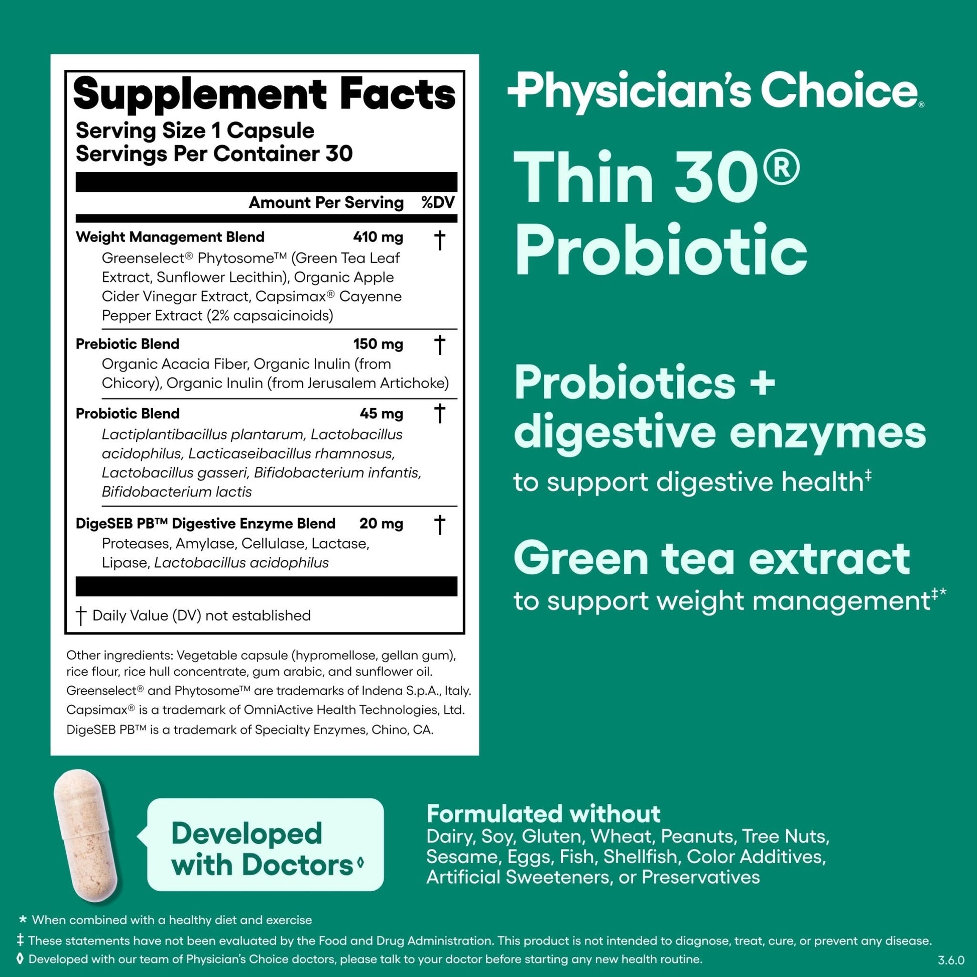 Physician's CHOICE Probiotics & Bloating - 6 Probiotic Strains - Prebiotics - Key ingredient Cayenne - Supports Gut Health - Maple Wellness Supplements
