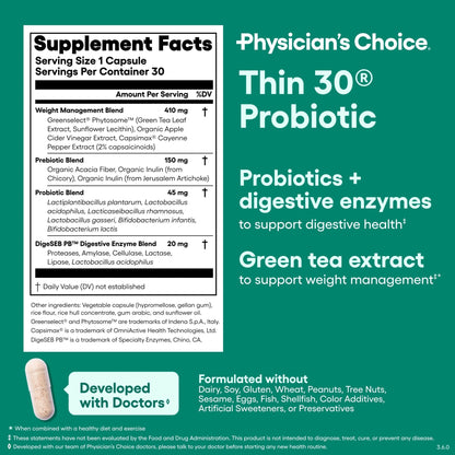 Physician's CHOICE Probiotics & Bloating - 6 Probiotic Strains - Prebiotics - Key ingredient Cayenne - Supports Gut Health - Maple Wellness Supplements